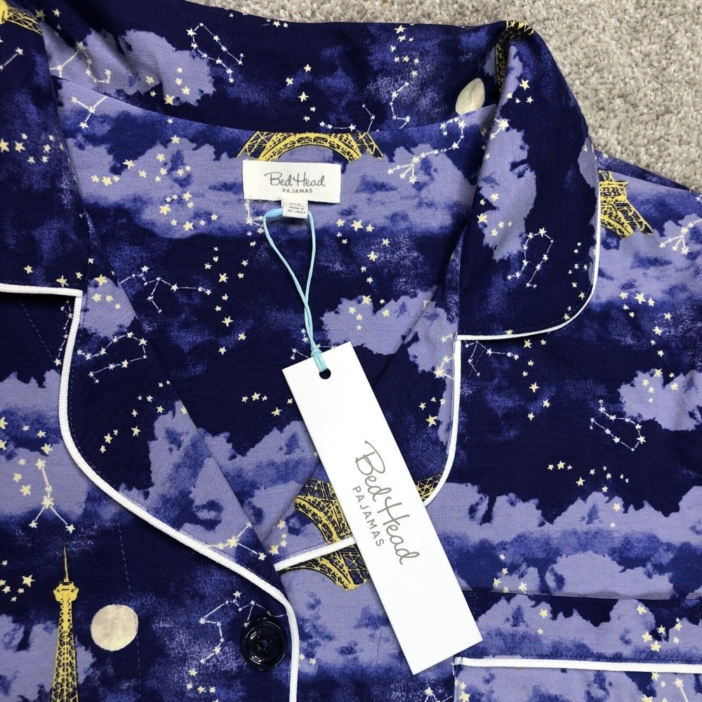 NWT BedHead Astral Eiffel Tower Paris Skies Purple Cotton/Stretch Pajama Set XL - Picture 3 of 12